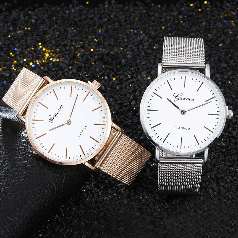 New Famous Silver Casual Geneva Quartz Watch Women Metal Mesh Stainless Steel Dress Watches For Gift Relogio Feminino Hot Clock