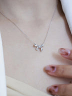 S925 Sterling Silver Women's Necklace Cute Bow Zirconia Pendant Necklace French Jewellery for Daily Wear Holiday Party Gifts