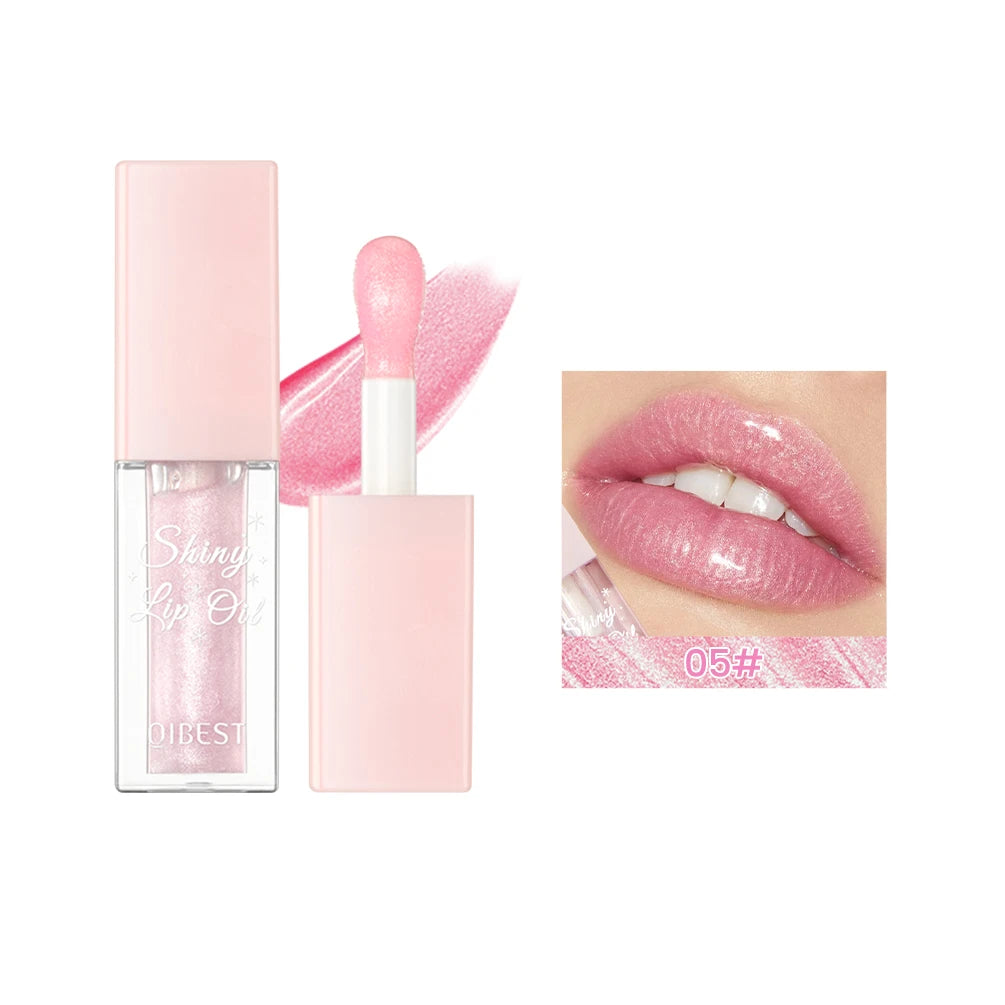Pearlescent Pink Glitter Lip Oil Lustrous Color Changing Lip Gloss Moisturizing Makeup Lip Balm Mirror Glass Lip Glaze Cosmetics