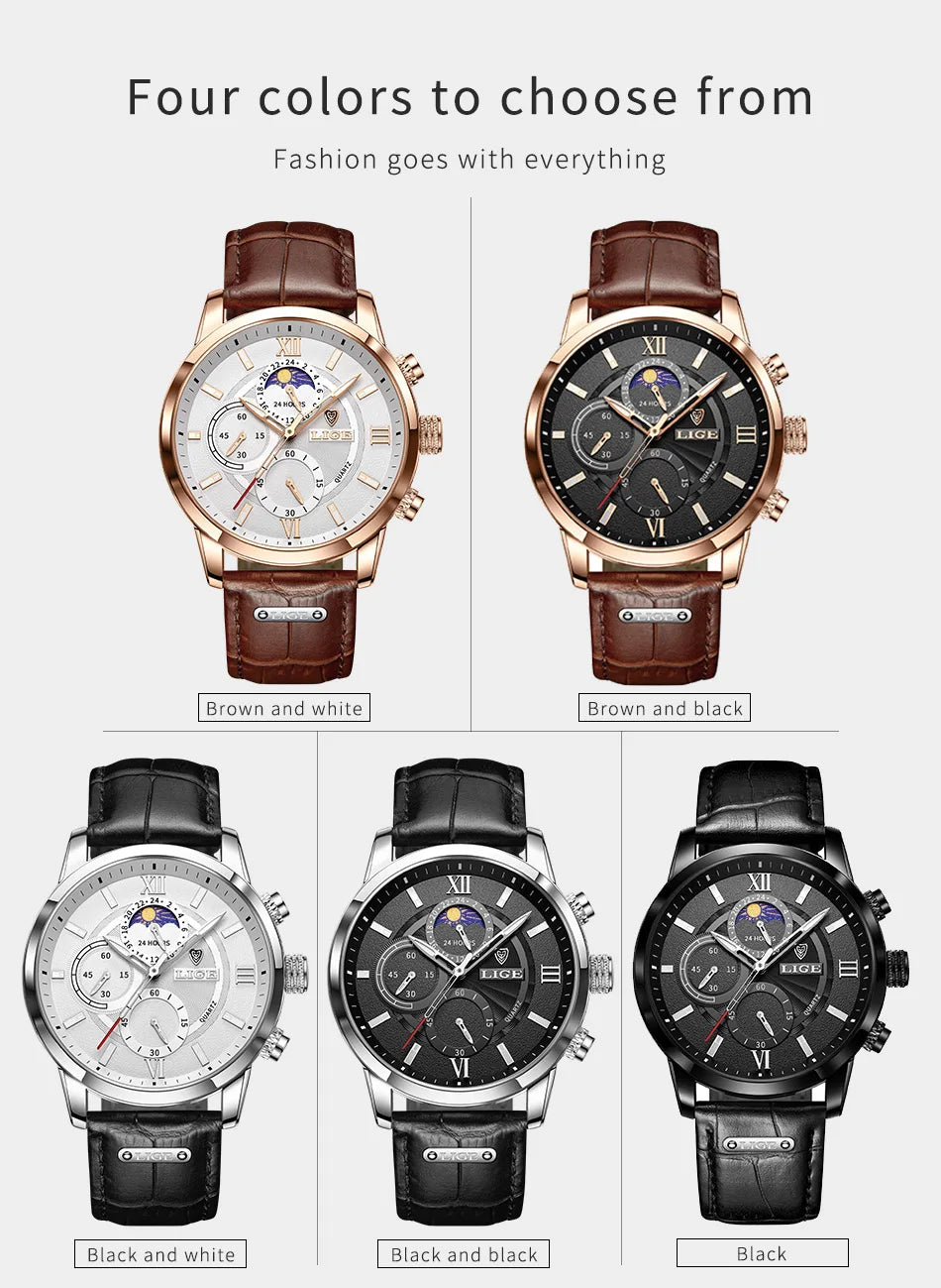 Men's Watches LIGE Top Brand Luxury Men WristWatch For Men Leather Quartz Watch Sports Waterproof Male Clock Relogio Masculino