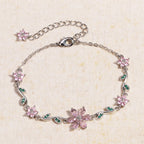 Luxury Pink Zircon Flower Bracelet For Women Girls Sweet Gold Color Crystal Adjustable Bracelet Jewelry Gift