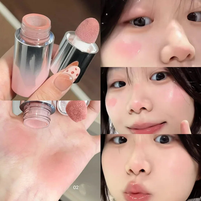 Liquid Blush Stick, with Sponge Tip, Suitable for Lips and Cheeks, Waterproof and Long-Lasting Color Correction