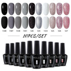 NAILCO 10PCS/Set Gel Nail Polish Gorgeous Full Coverage Semi Permanent Soak Off UV LED Gel Nail Art Base Top Coat Gel Polish Kit