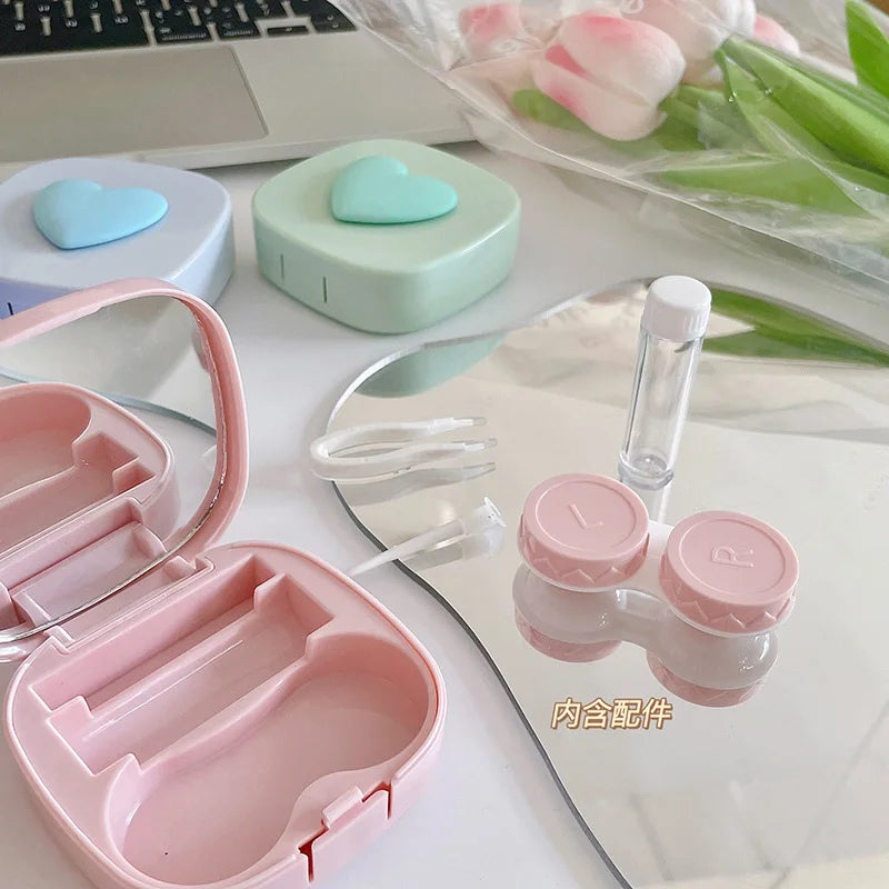 Women Color Contact Lens Case Red Heart Contact Lenses Box for Eyes Care Kit Glasses Case Holder Container