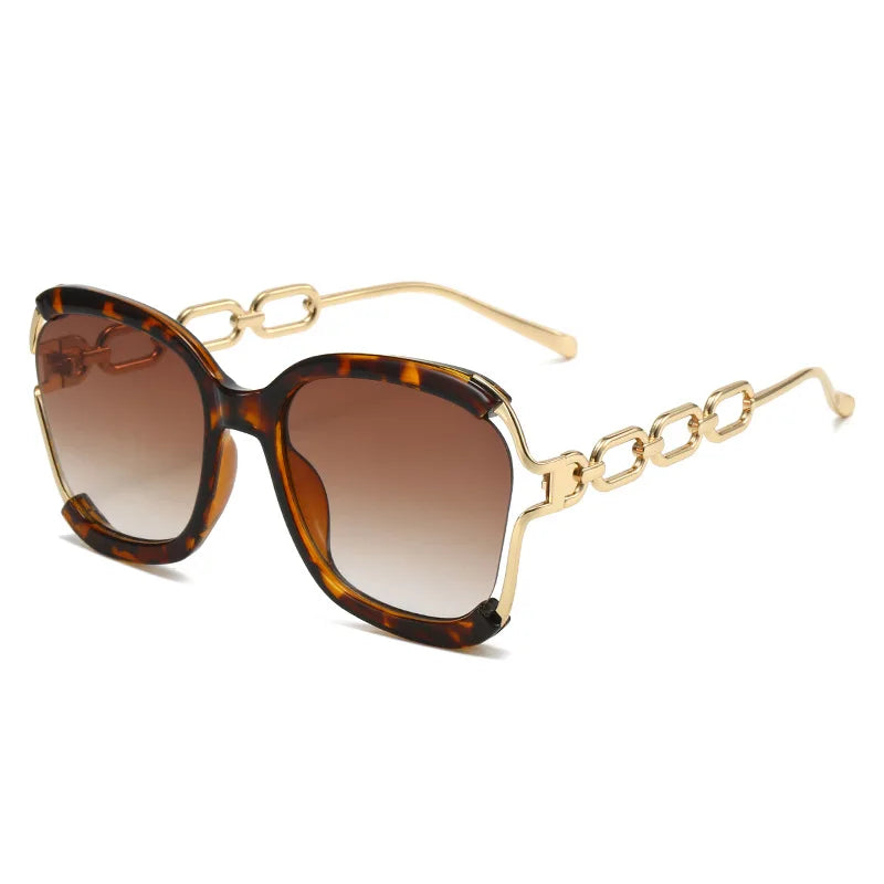 Luxury Square Sunglasses  Women UV400 Retro Brand Chain Metal Frame Shades Summer Sun Glasses for Female