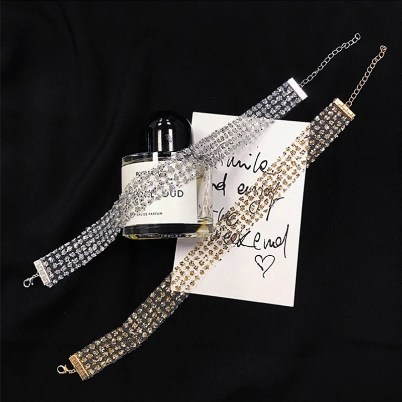 Sexy Wide Metal Collar Choker Necklaces for Women Lace Shiny Sequin Neck Necklace Chain Collars Necklace Elegant Party Jewelry