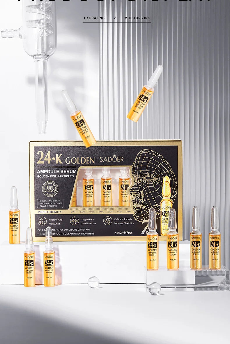 7pcs/Kit SADOER Ampoule Vitamin C 24K Gold Hyaluronic Acid Serum for Face Moisturizing Brightening Hydrating Facial Essence