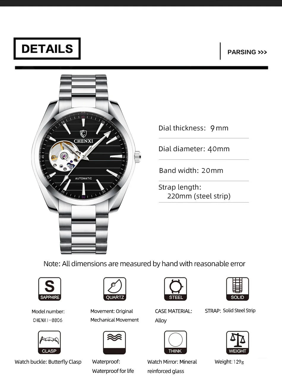 Luxury Fashion Mechanical Automatic Wristwatches For Men High Quality Stainless Steel Waterproof Luminous Mens Watch