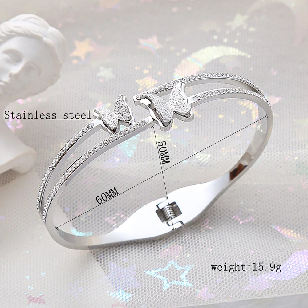 Luxury Crystal Butterfly Bracelet, Silver Gold Plated Women's Bracelet White, Double Layer Zircon Spring Bracelet, Girls Gift