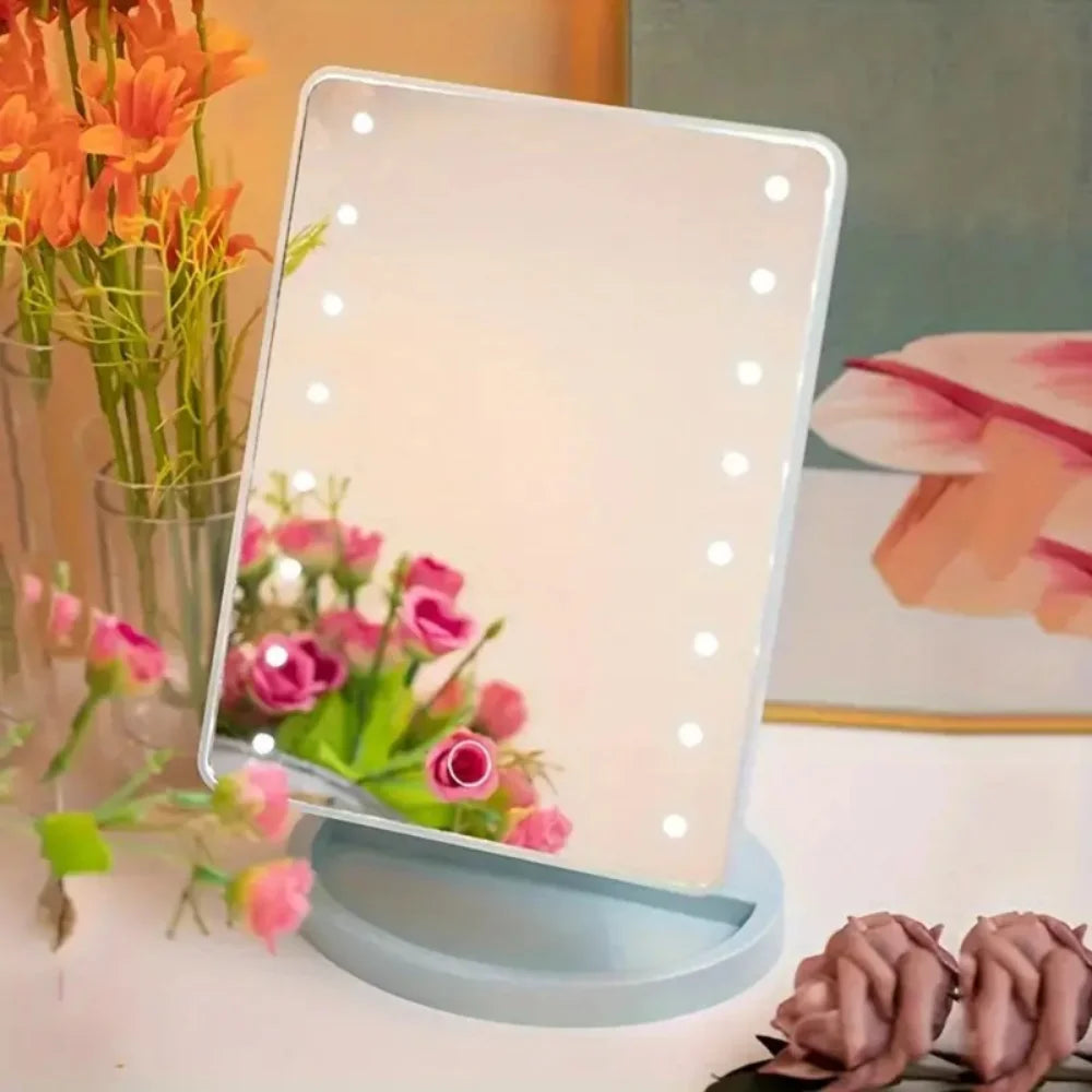 16LED Touch Screen Makeup Mirror, Rotatable Vanity Mirror, 3-Speed Brightness, Portable Cosmetic Mirror for Dorm Bedroom