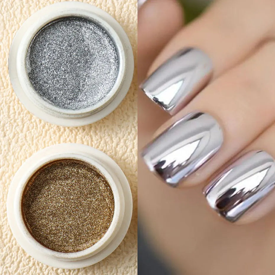 6pc Gold Metallic Mirror Glitter Nail Art Dust Rose Gold Silver Powder UV Gel Polish Chrome Rubbing Pigment Flake Manicure Decor