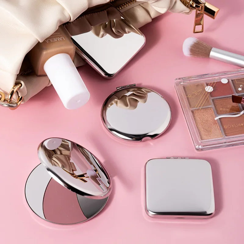 1pcs Hand Pocket Folded-Side Cosmetic Make Up Mirror Portable Women Stainless Steel Makeup Mirror  Small Various Shapes