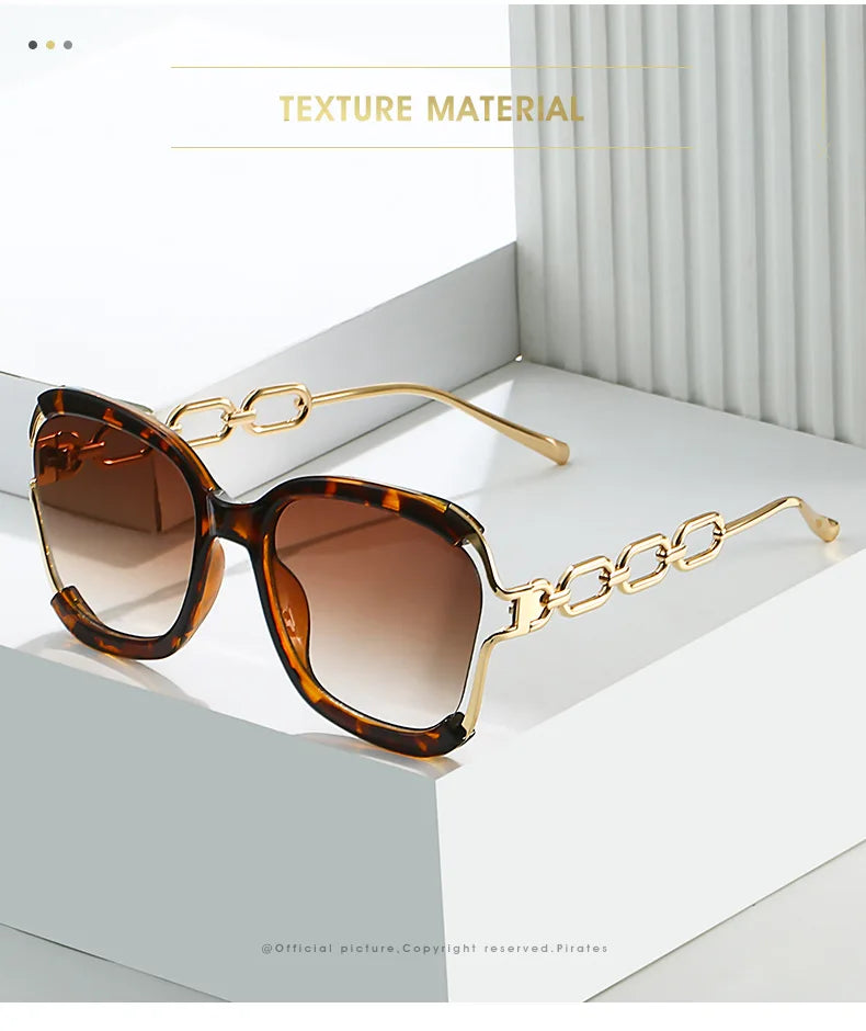 Luxury Square Sunglasses  Women UV400 Retro Brand Chain Metal Frame Shades Summer Sun Glasses for Female