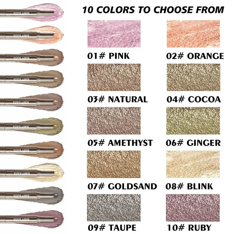10 Color Double Ended Eye Shadow Stick With Sponge Brush Pearlescent Lasting Eyeshadow Pen Contouring Portable Makeup Cosmetics