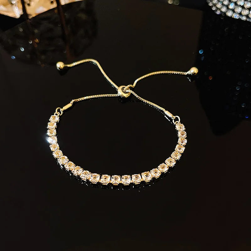 Luxury Classic Full of Rhinestones 18K Gold Plated Bracelets For Women Sparkling Simple Zircon Bracelets Jewelry Birthday Gifts