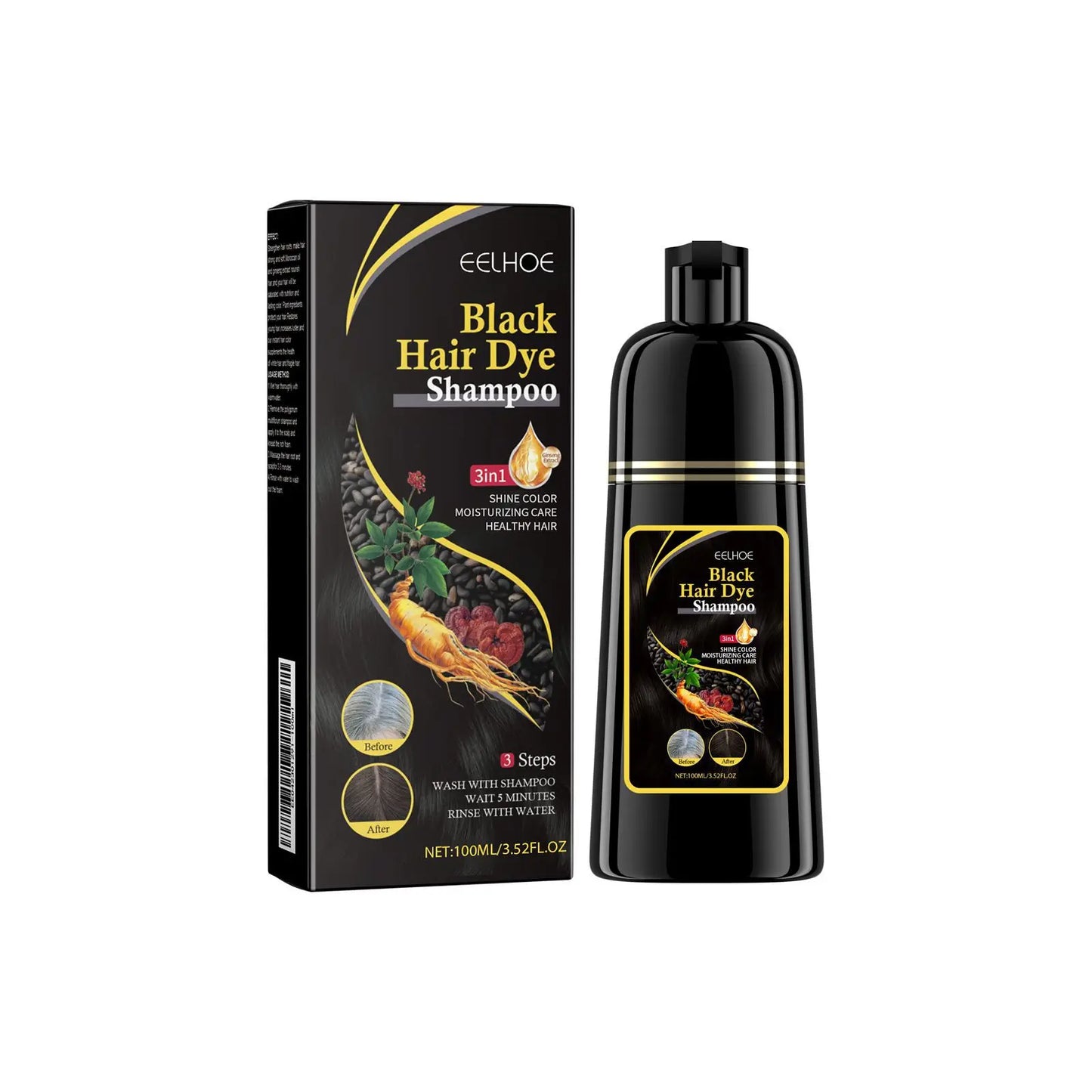 Hair Dyeing Shampoo 3-in-1 Rapid Hair Dyeing Repair Dry Cleaning Nourishing Hair Roots Restoration Hair Coloring Black Shampoo