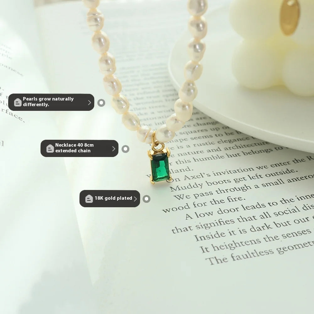 Women's Necklace Elegant Style Crystal Pendant Freshwater Pearl Collarbone Chain Stainless Steel Fashionable Versatile Jewelry