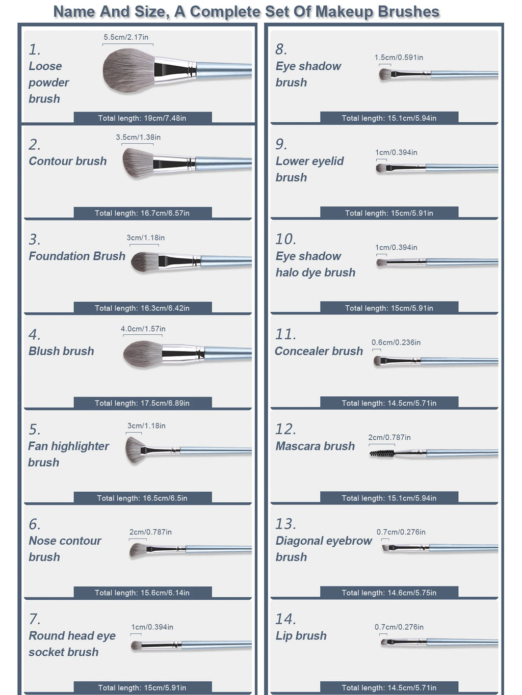 1 Set Of 14 Makeup Brushes Soft Hair Eye Shadow Powder Blusher Face Repair Nose Shadow Makeup Artist Complete Set Of Tools