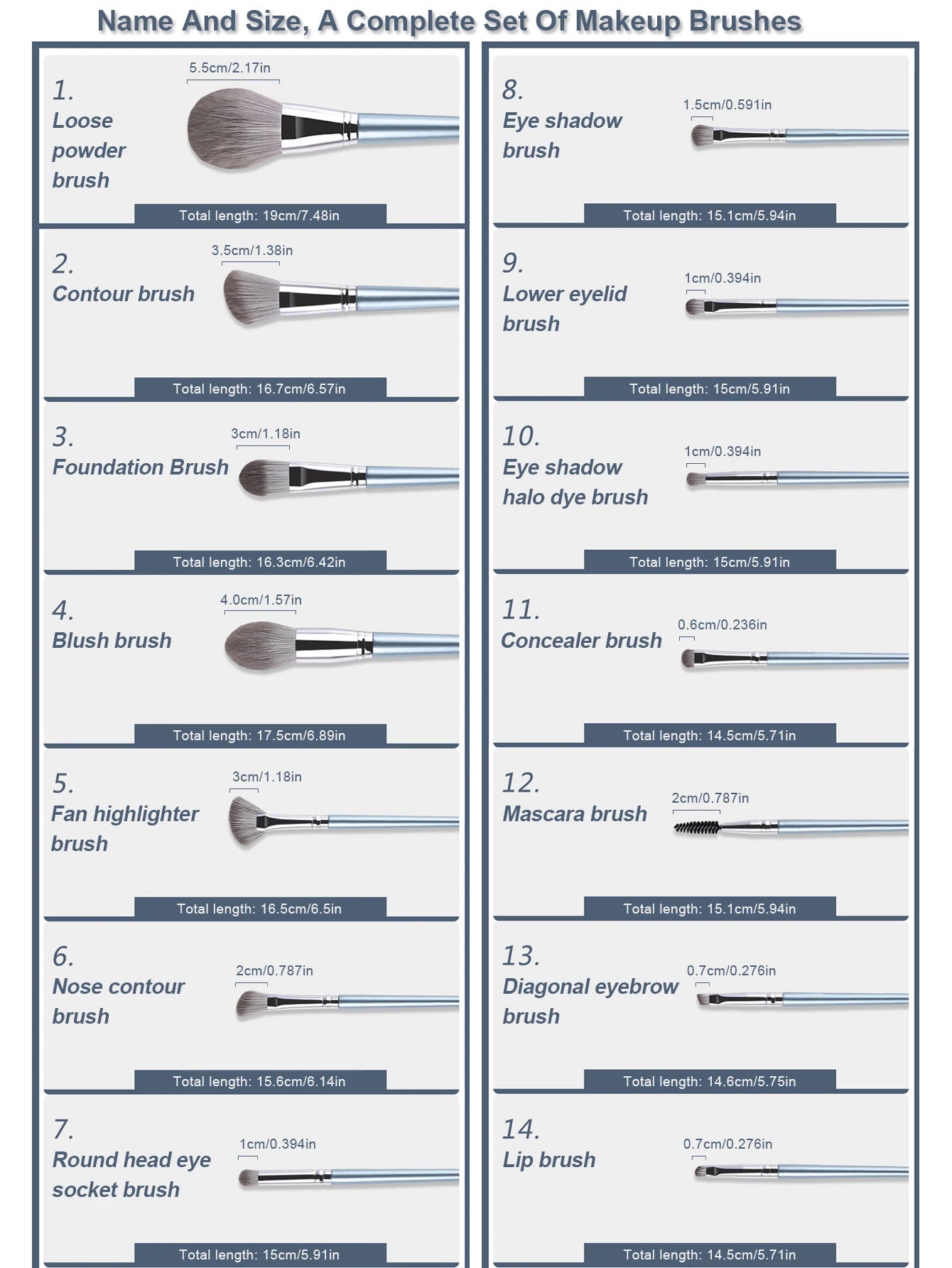 1 Set Of 14 Makeup Brushes Soft Hair Eye Shadow Powder Blusher Face Repair Nose Shadow Makeup Artist Complete Set Of Tools