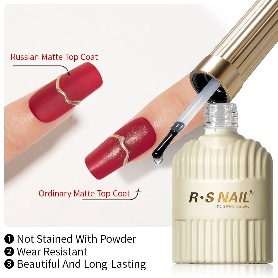 RS NAIL Russian Matte Top Coat Gel Nail Polish 10g Frosted Non Stick Powder Mat Top Coat Nail Art LED UV Semi Permanent Seal Gel