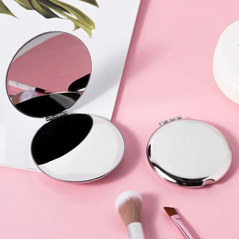 1pcs Hand Pocket Folded-Side Cosmetic Make Up Mirror Portable Women Stainless Steel Makeup Mirror  Small Various Shapes