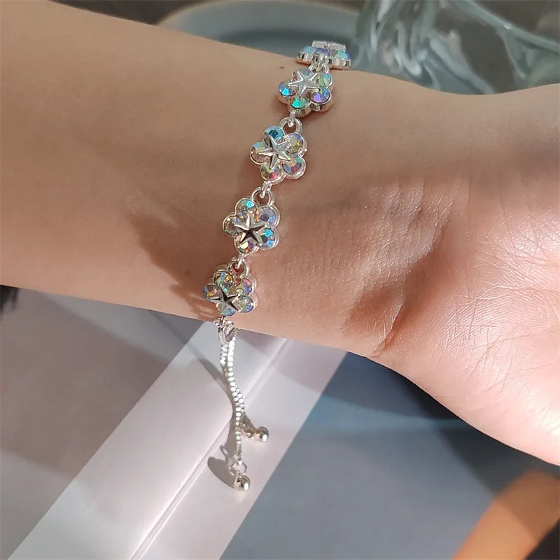 Luxury Fine Bracelet for Women Girls Fashion Flower Planet Shiny Zirconia Bracelet Charms Accessories Jewelry Set Party Gifts
