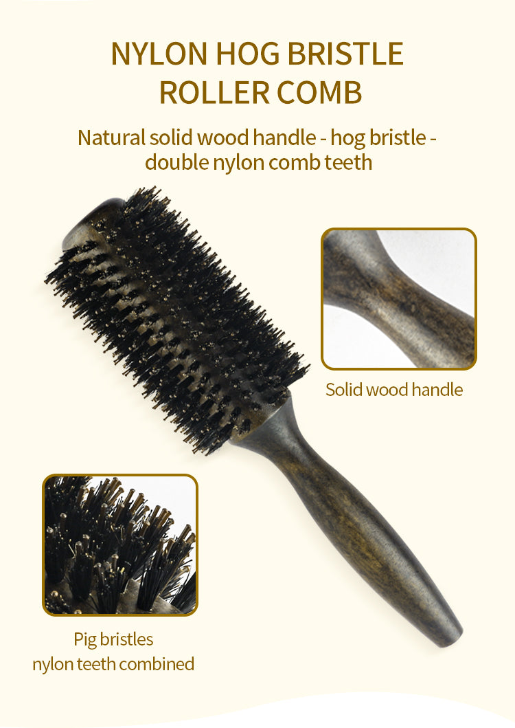 Professional Boar Bristle Round Hair Brush For Women Men Salon Hair Styling Curly And Straight Comb Hairdresser Wood Round Brush