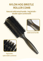 Professional Boar Bristle Round Hair Brush For Women Men Salon Hair Styling Curly And Straight Comb Hairdresser Wood Round Brush