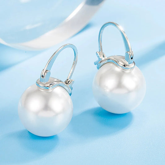 S925 Sterling Silver Jewelry Women Earrings 12MM/14MM Round Pearl Stone Earwires Jewelry Wedding Engagement Party Accessories
