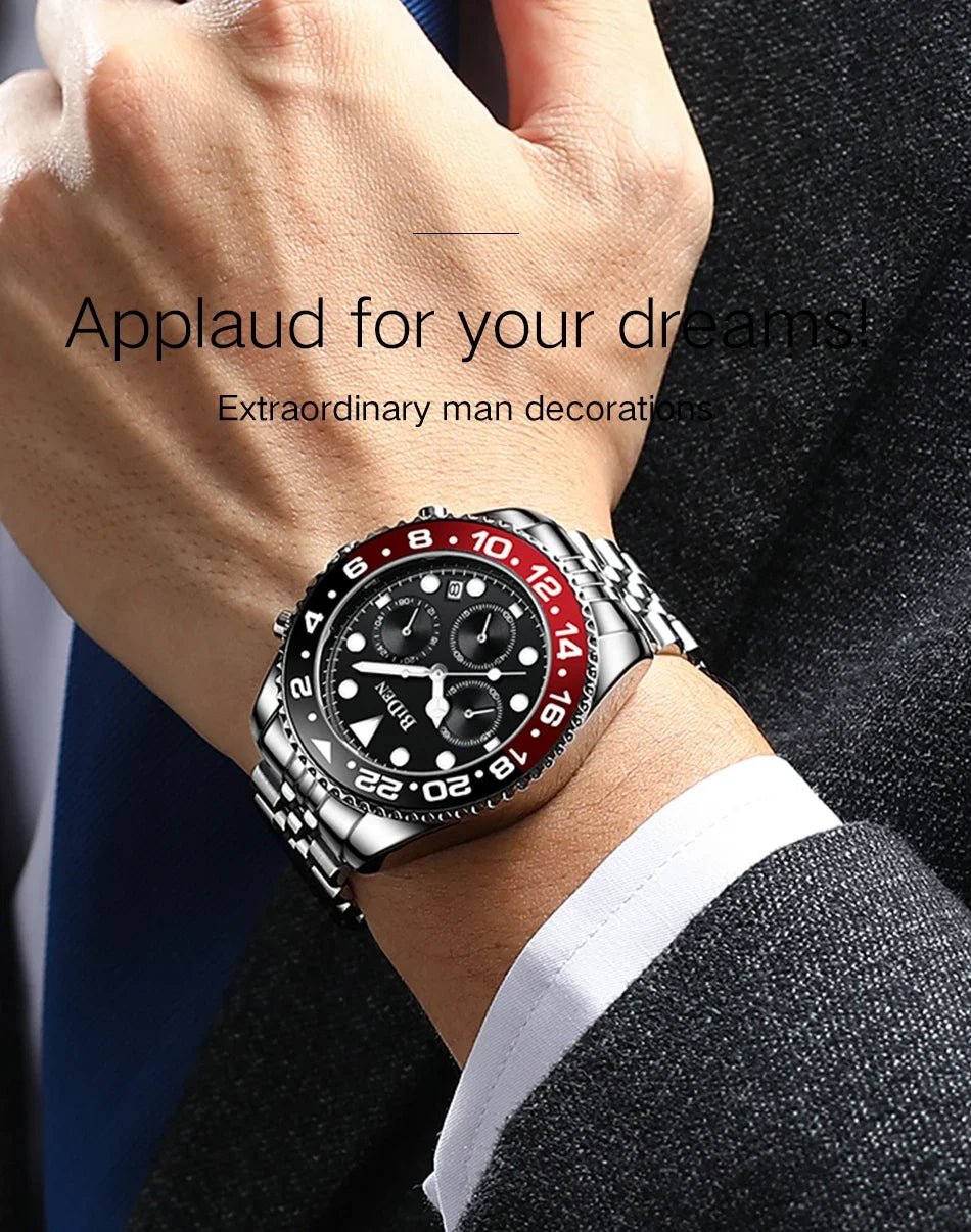 Brand Men's Watches Are High-end Lightweight Luxurious Round Multifunctional Quartz Watches with Solid Steel Straps for Dail
