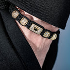 New Men's Adjustable Black Braided Crown Design Bracelet with Sparkling Synthetic Zirconia Stones Elegant GoldenTone Rectangular