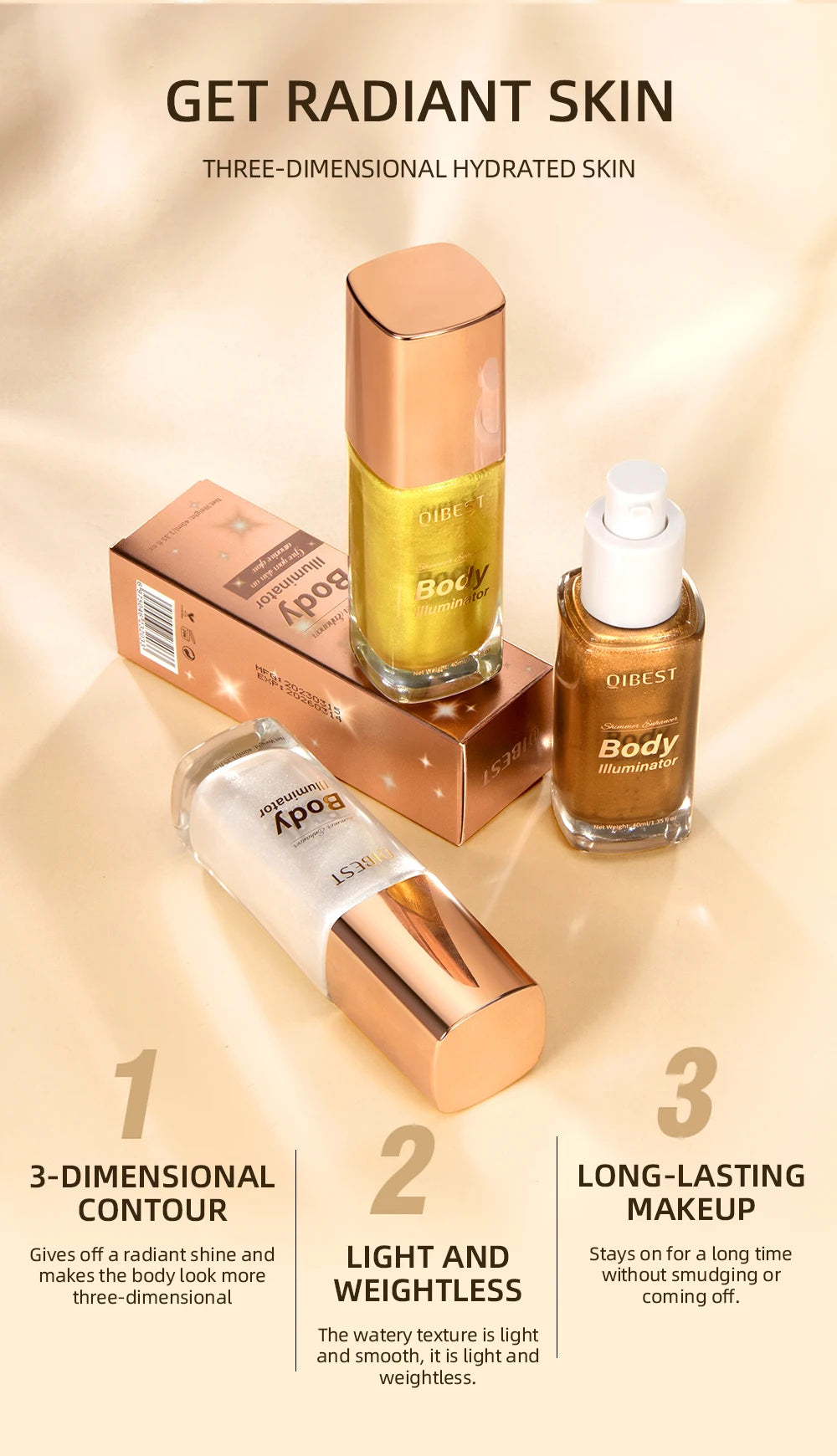 QIBEST 5 Colors Body Face Liquid Highlighter Glitter Makeup Glow Face Contour Shimmer Illuminator Ginger Highlight Cosmetics