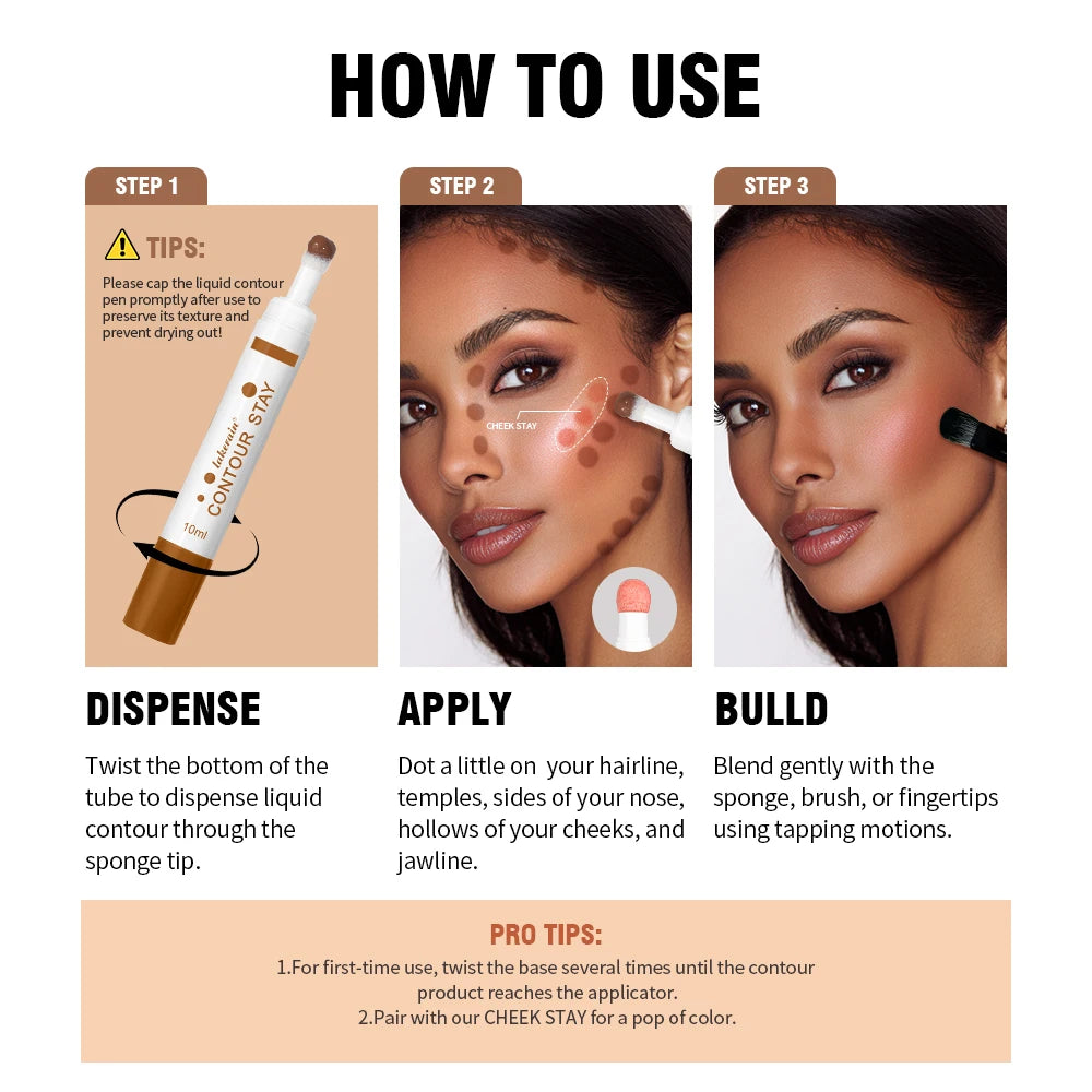 Liquid Contour STAY Long Wear Bronzer Cream Contour Makeup Long Lasting Nourishing Hydrating Face Contour 6 Colors
