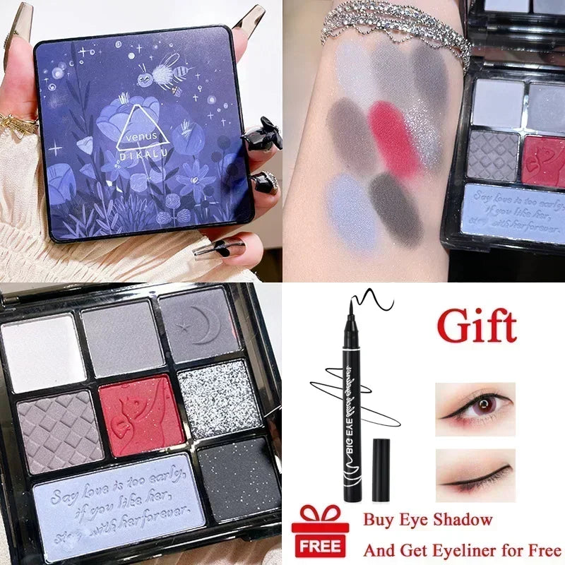 Cement Grey Black Eye Shadow Palette Makeup Eyes Glitter Contour Pigments Palette Pearly Shimmer Fashion Korean Shadow Makeup