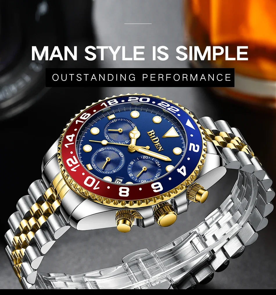 Brand Men's Watches Are High-end Lightweight Luxurious Round Multifunctional Quartz Watches with Solid Steel Straps for Dail