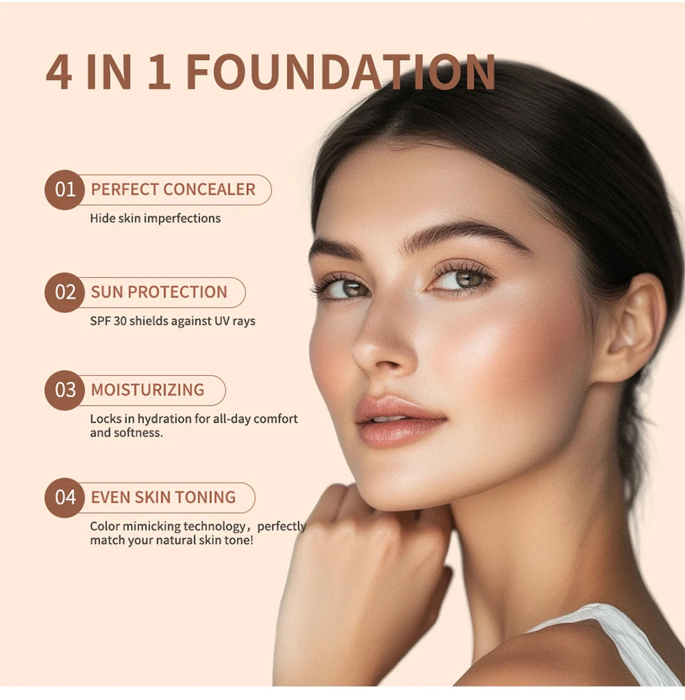 4 In 1 Color Changing Foundation Moisturizer Longwearing Waterproof Concealer Even Skin Toning Sunscreen Spf 30 Whitening Makeup