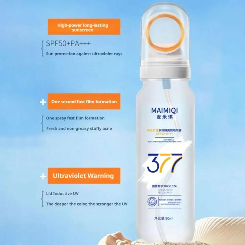 90ML 377 Sunscreen Spray SPF50+ Anti-aging Anti Wrinkle Moisturizing Whitening Sunscreen Spray Facial Body Neck Skin Care Spray