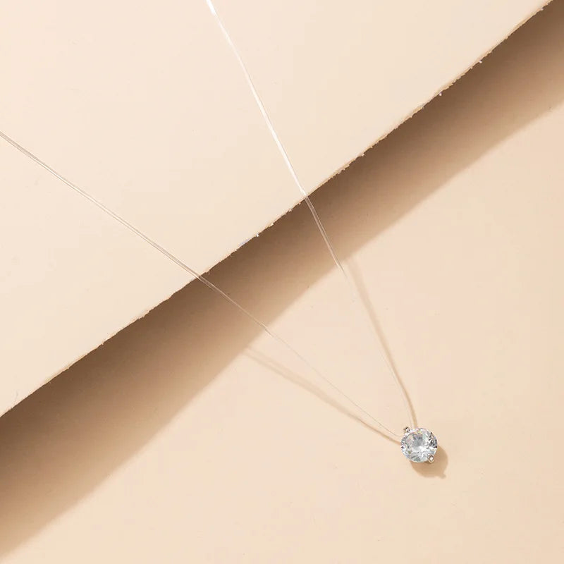 Simple Round Single Rhinestones Pendant Necklaces for Women Trendy Transparent Fishing Line Short Chokers Party Neck Jewelry