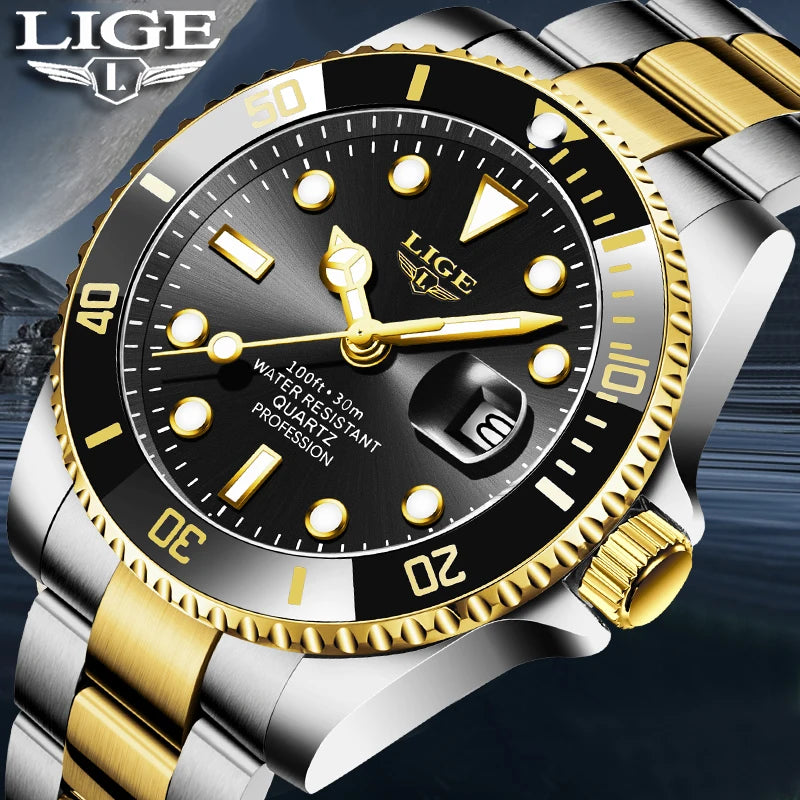 LIGE Men Watch Fashion Business Watch Men Top Brand Luxury Waterproof Luminous Quartz Wristwatches For Men Relogios Masculino