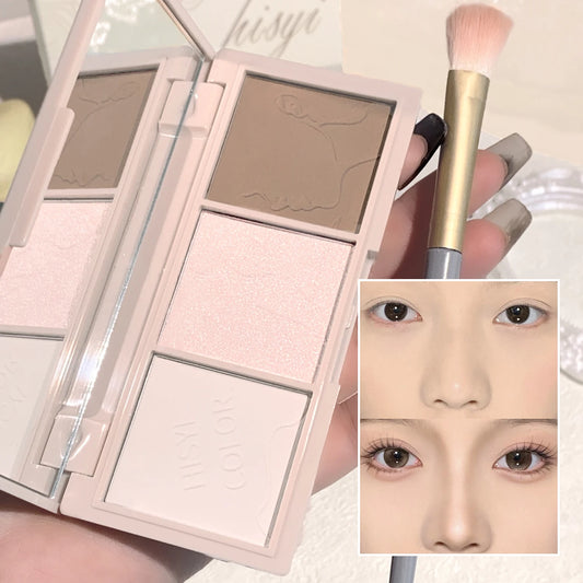 Three color contouring palette: contour and apply eyeshadow to freely create natural nude makeup with light and shadow