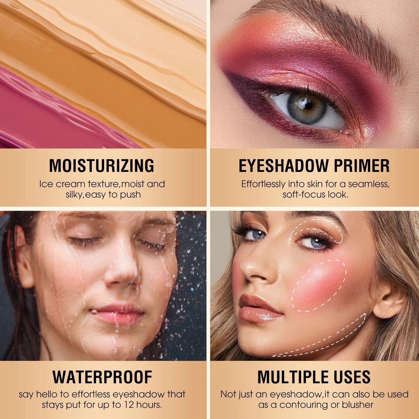 Long-Lasting Matte Eyeshadow Primer: Waterproof, Full-Coverage Eye Makeup Base in Medium Cream Form
