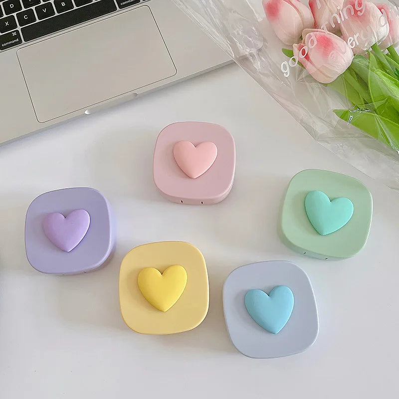 Women Color Contact Lens Case Red Heart Contact Lenses Box for Eyes Care Kit Glasses Case Holder Container
