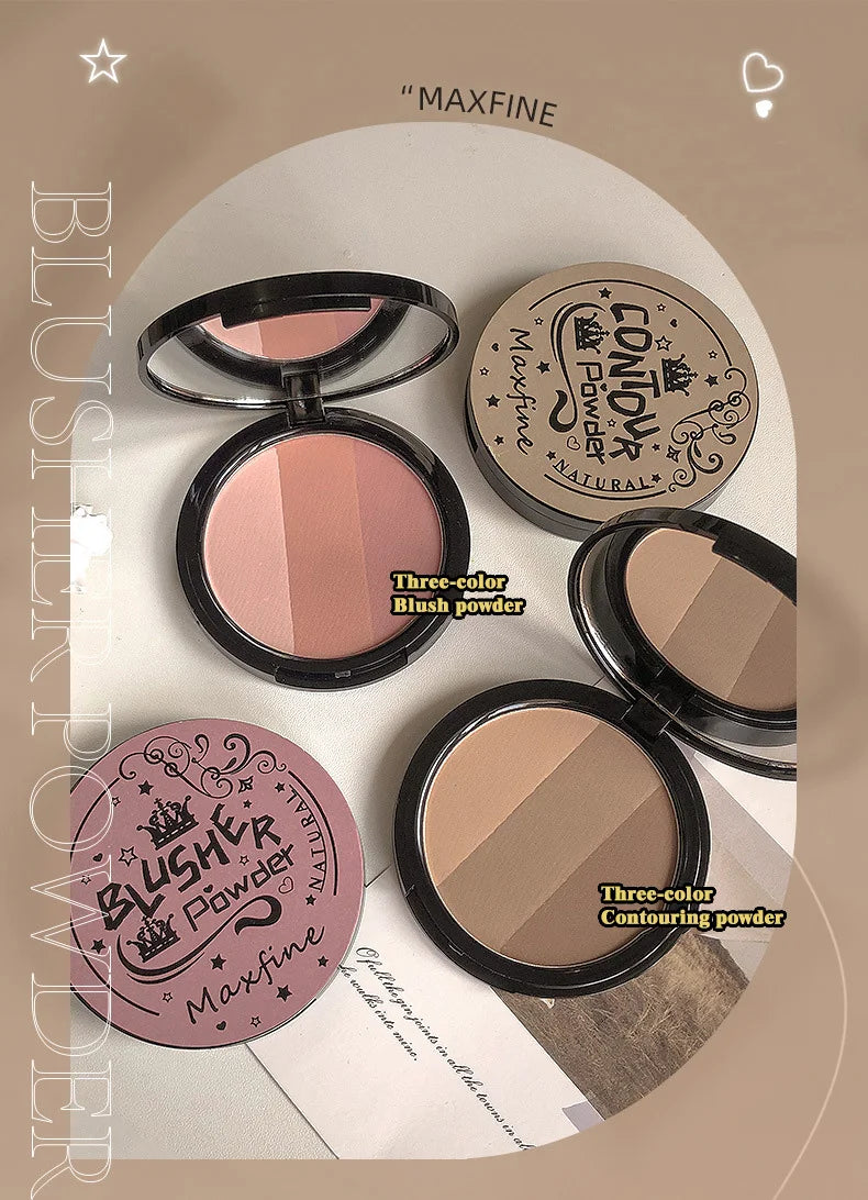 3 Colors Contour Blush Palette Matte Nose Shadow Rose Pink Cheek Glitter Glowing Illuminator Highlighter Powder Bronzer Makeup