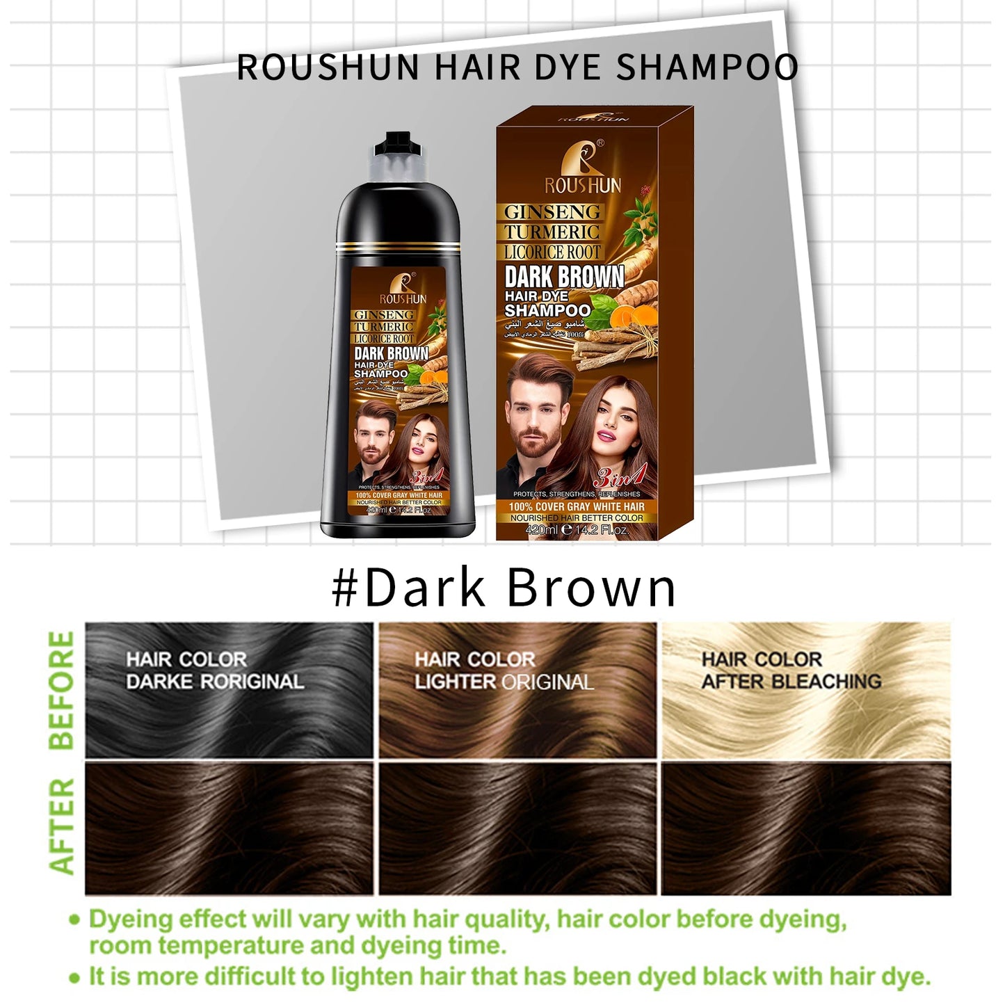 420ml/14.2 Fl.oz Dark Brown Hair Color Shampoo for Gray Hair Instant Hair, Hair Dye Shampoo Natural Long Lasting for Men & Women