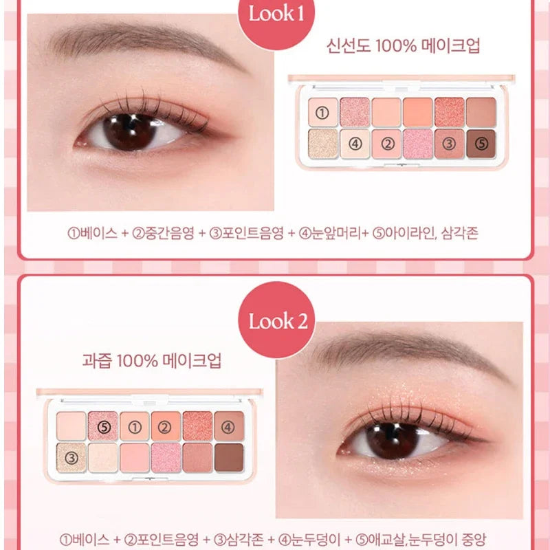 12 Colors Pink Eye Shadow Pallete Clear Glitter Pearl ,Girl Beginner Makeup Nude Eyeshadow Low Saturation Korean Cosmetics