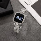 Luxury Rhinestone Digital Watch for Women Simple Touch Screen LED Watch Fashion Steel Strap Rose Gold Ladies Watch Reloj Mujer