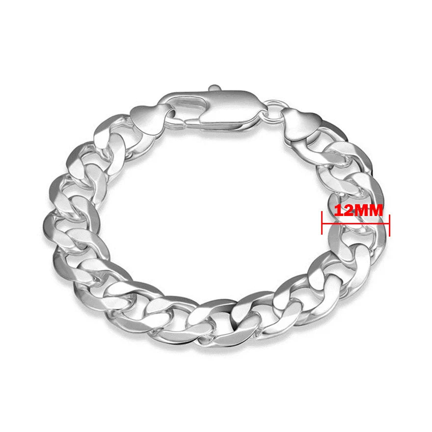 Men's Bracelets 12mm Curb Cuban Chain 925 Sterling Silver Luxury Fashion Jewelry Male Gift Christmas GaaBou Jewellery
