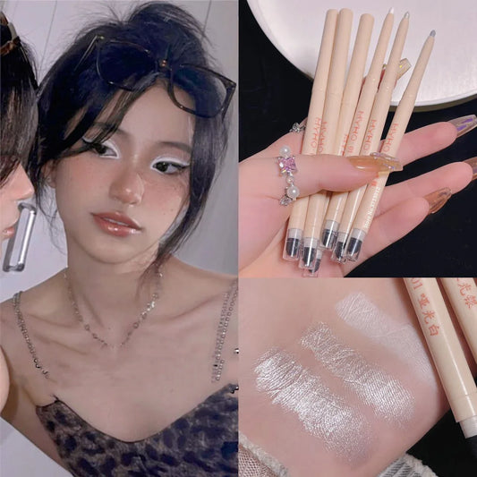 Matte Pearlescent White Eye Shadow Stick Smooth Eye Makeup Highlighter Shimmer Waterproof Pearly Silver Eyeliner Silkworm Pen