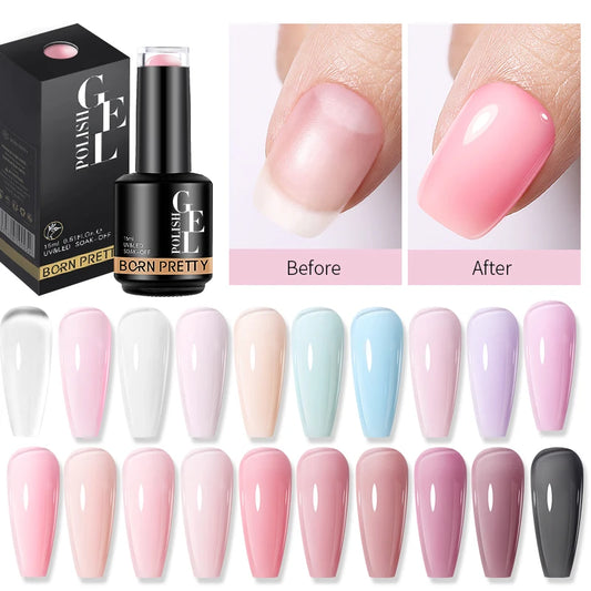 BORN PRETTY 15ml Milky Pink Rubber Base Gel Nail Polish Glitter Semi-Permanent Varnish Soak Off Self Leveling UV LED Polish