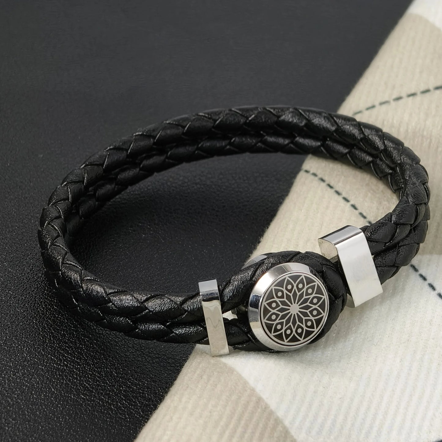 Trendy MB Bracelet for Men -Stainless Steel Chain with Leather